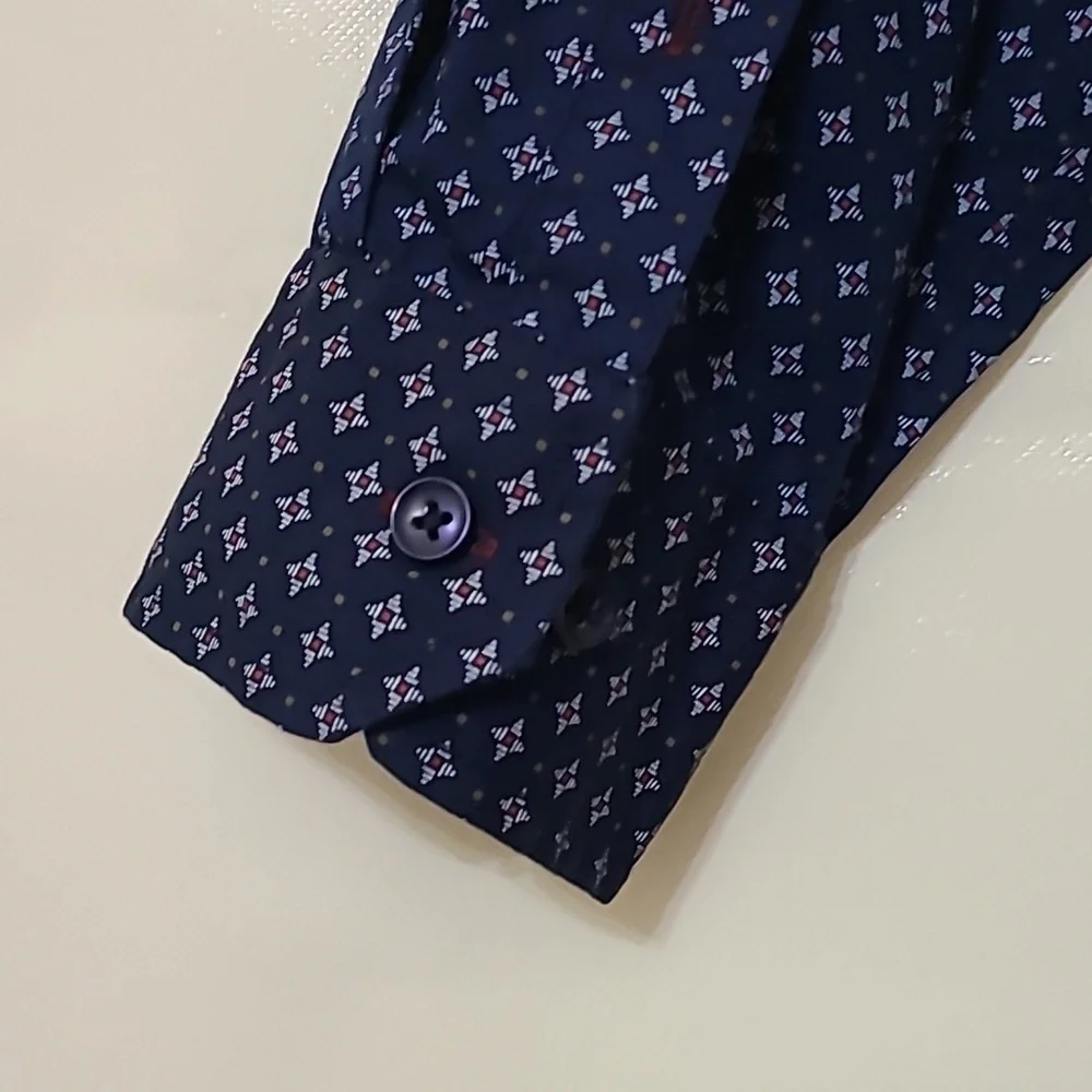 Tasso Elba Men's Navy‎ Blue Patterned Long Sleeve Button Up Shirt - Size XL